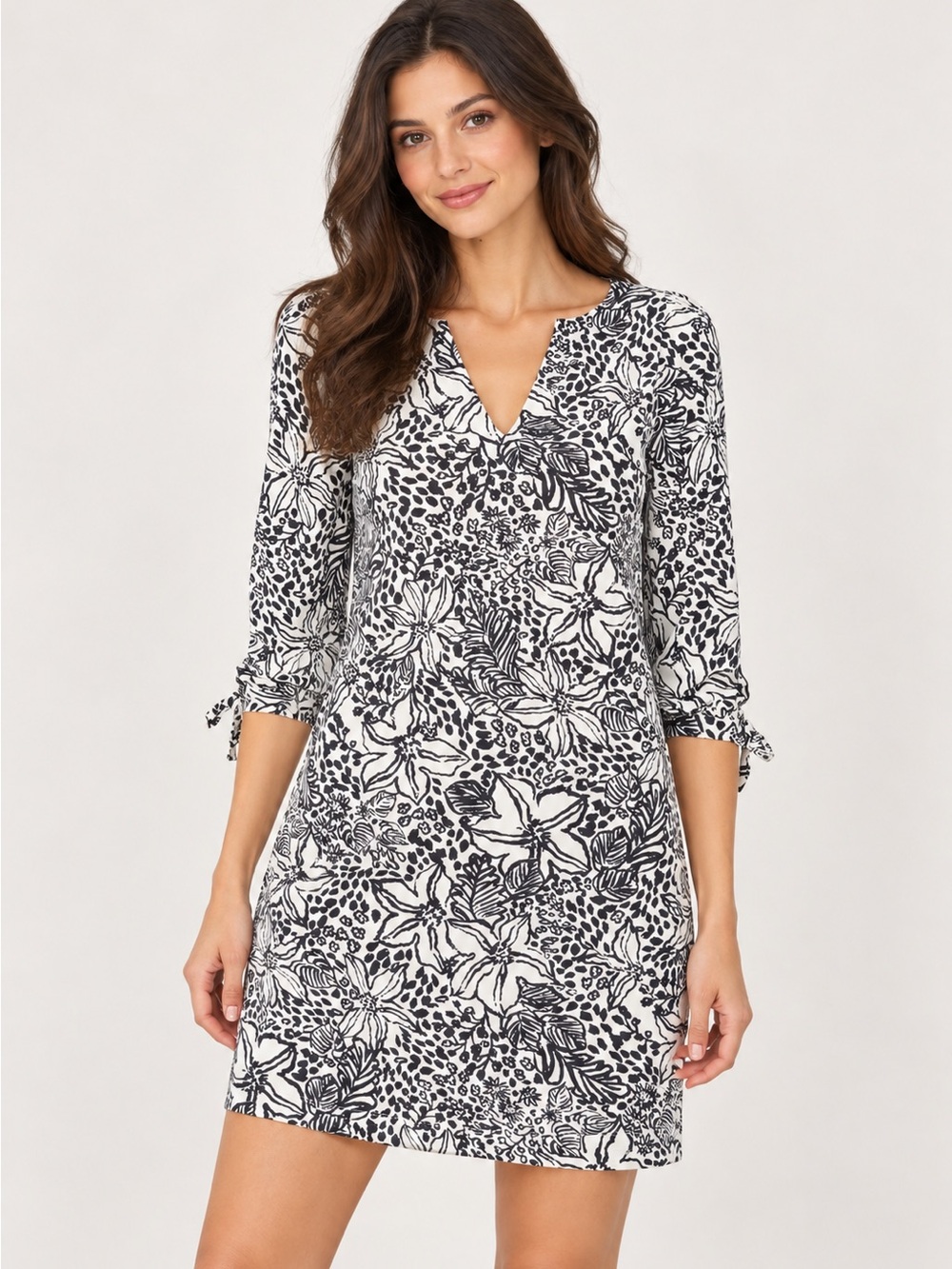 Lilly Pulitzer Cath Black White Floral Leopard Print Cotton Dress Size L